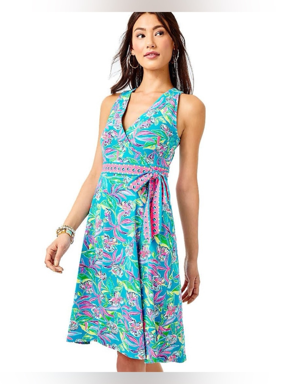Lilly Pulitzer Clancie Wrap Dress Formentera Turquoise Keep Beleafing Size S